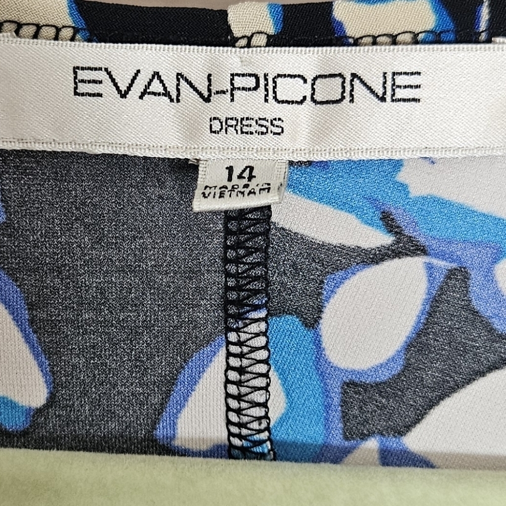 Evan Picone Floral Black Blue Cream Faux Wrap Dress size 14 - Picture 5 of 6
